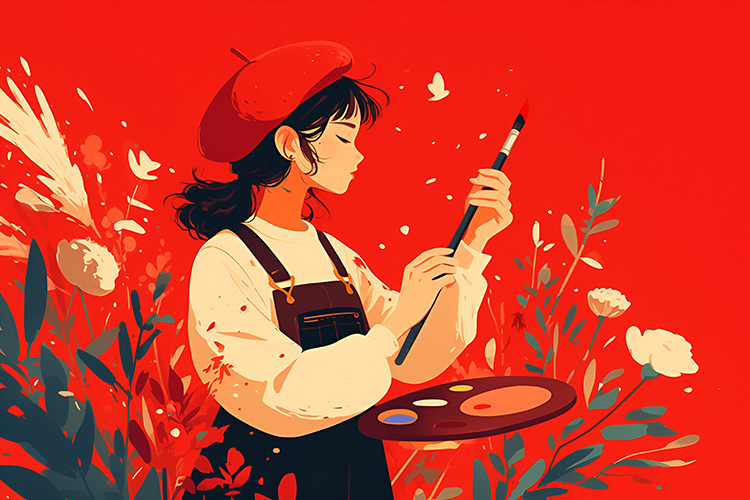 摄图网_601266338_花丛中的艺术少女(企业商用)